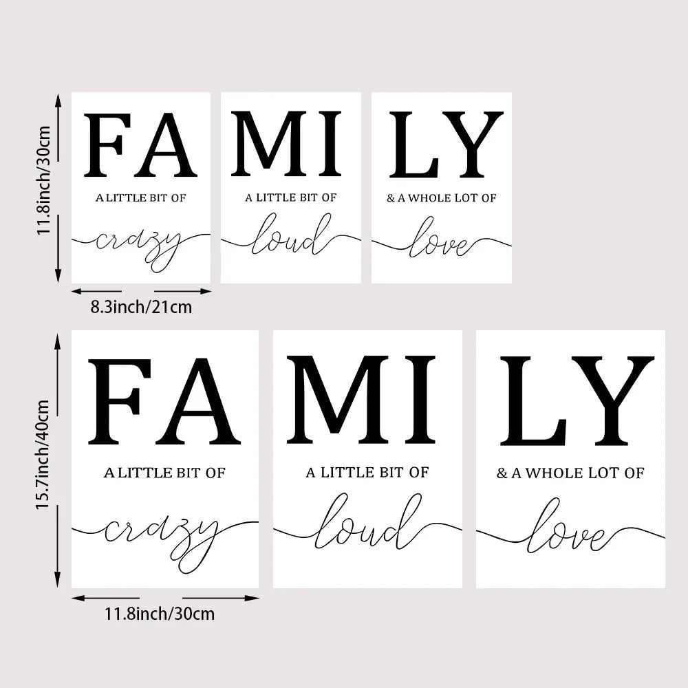 3PCS Frameless Simple Black White FAMILY Poster Modern Canvas Painting Wall Art Print Pictures  For Living Room Home Decorative