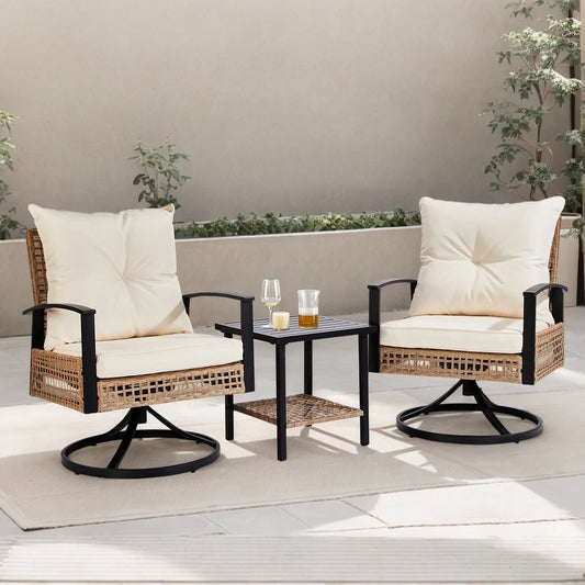 Garden Swivel Rocker Chair Set With Table For Patio