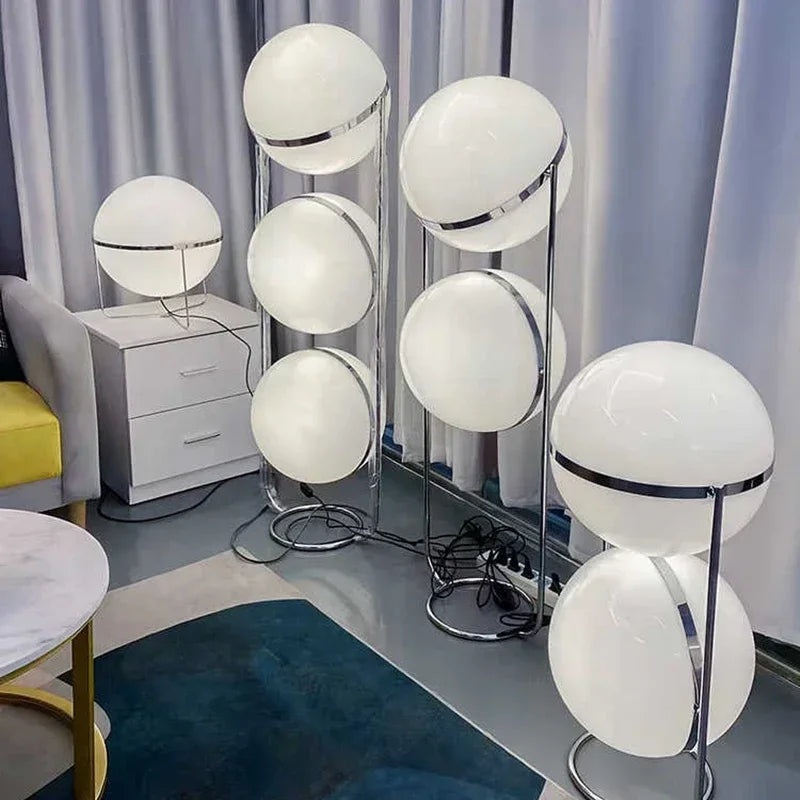 2026 Modern Creative Chrome Metal Floor Lamp White Acrylic Ball LED Standing Light for Living Room Hotel Room Sofa Art Decor
