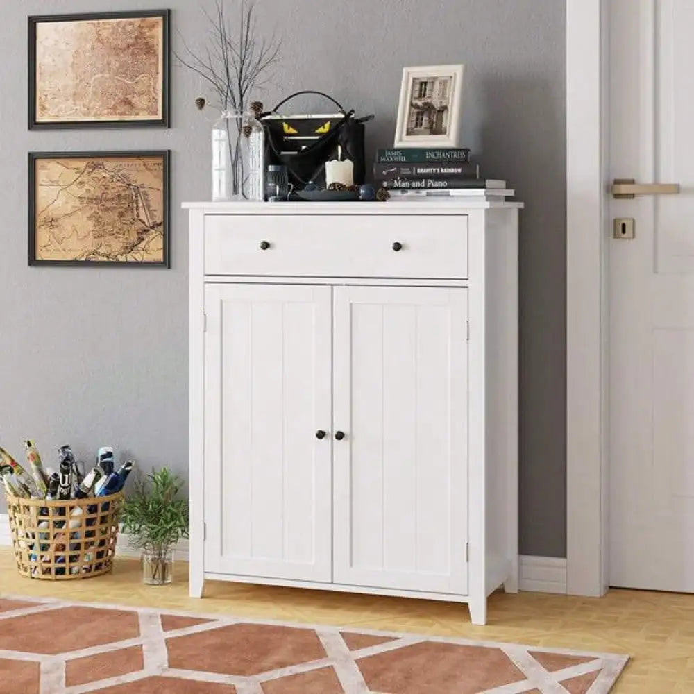 White Bathroom Floor Storage Cabinet With Drawer Kitchen