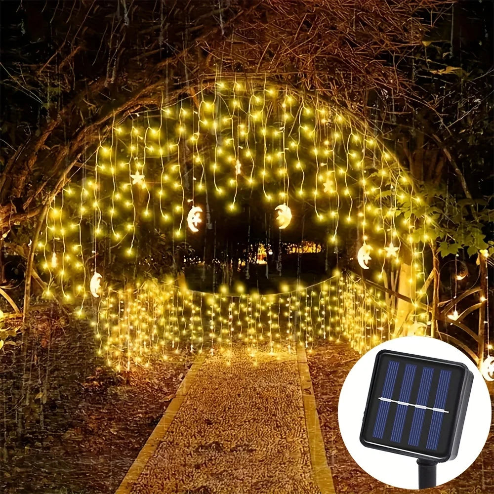 Solar Christmas Decorations Light Outdoor Waterproof Fairy String Curtain Lights for Xmas Eaves Window Party Yard Garden Indoor
