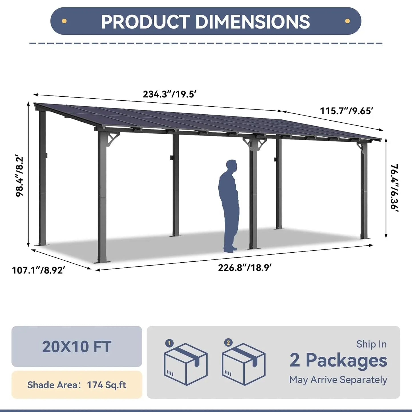 Lean to Gazebo, Hardtop Metal Gazebo Pergola with Polycarbonate Roof, Large Wall Mounted Heavy Duty Awnings,, Custom