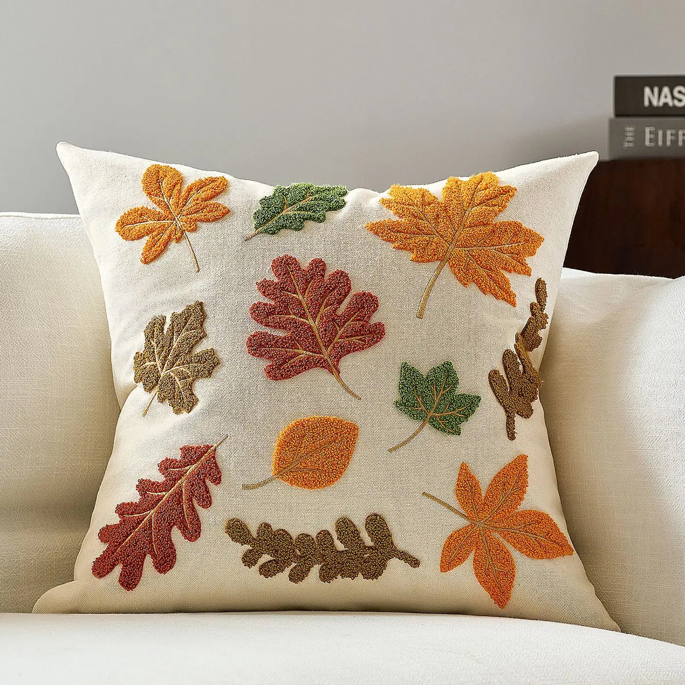 Halloween Tufted Throw Pillow Cover Thanksgiving Maple Pumpkin Square Cushion Cover for Home Living Room Party DIY Fall Decor