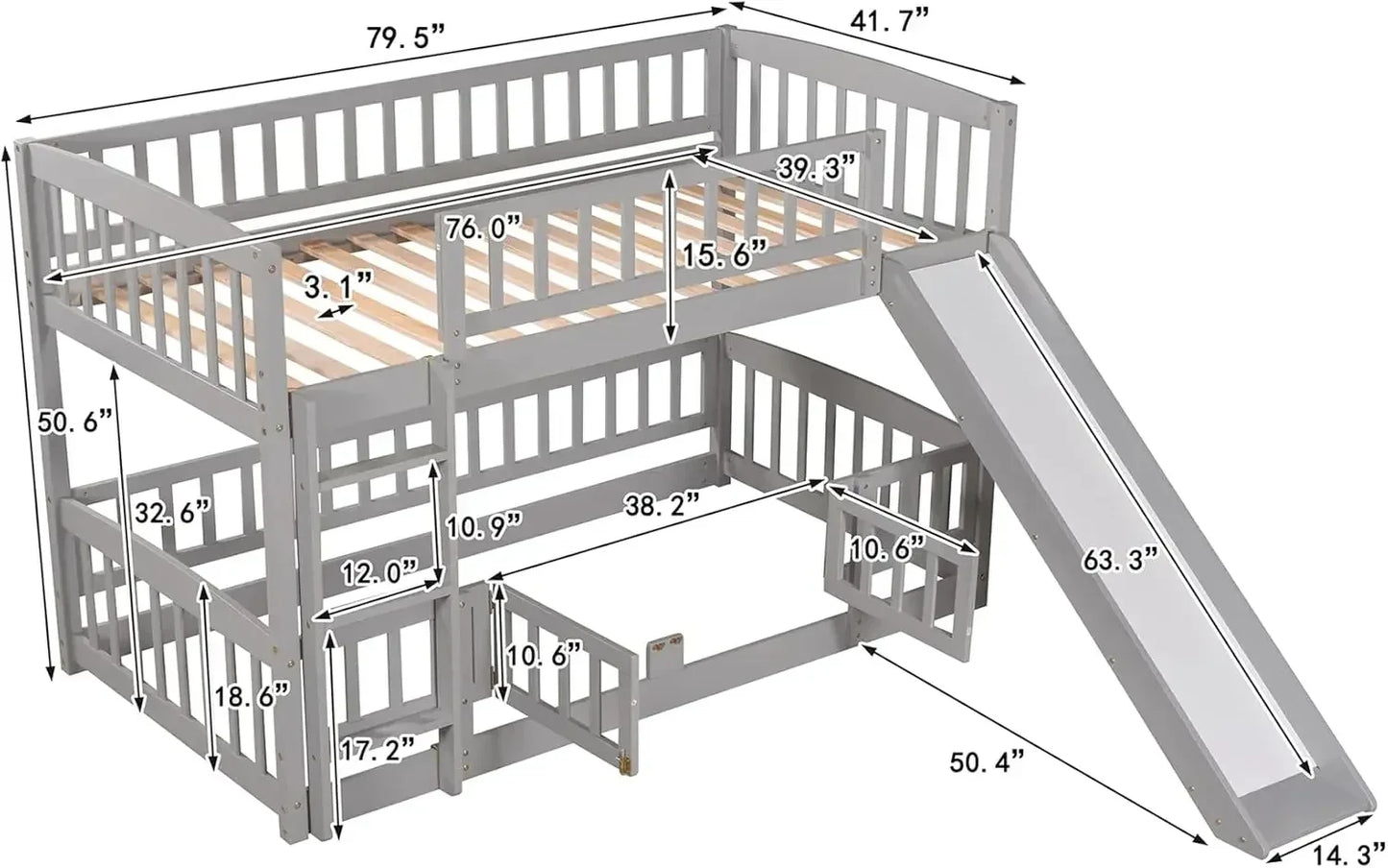 XMSJ Low Bunk Bed With Slide Twin Over Twin