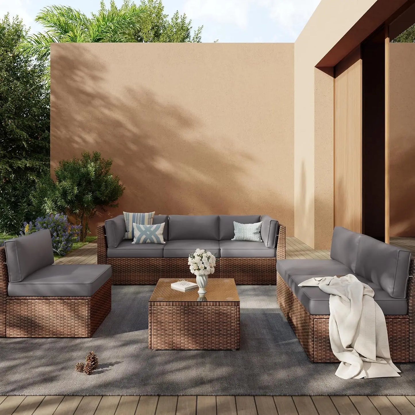 [Discounted Price!]Outdoor Replacement Cushions for Patio Furniture, Deep Seat Outdoor Cushions for 6-Seat Wicker Sectional