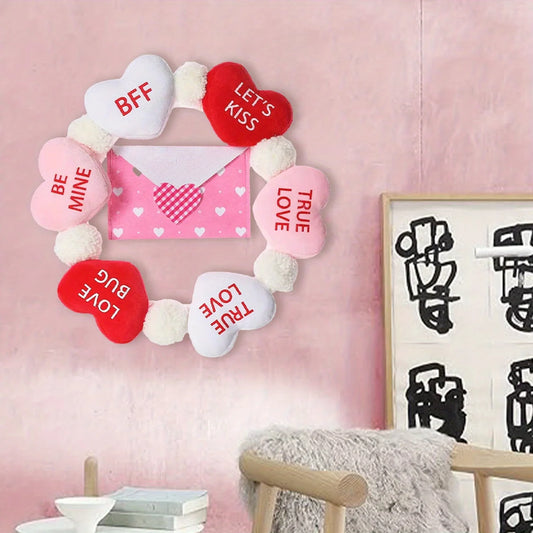 Valentine's Day Wreath with Envelope, 15.7 Inch Valentine Wreath Decorations for Front Door Indoor Outdoor Wall Window,