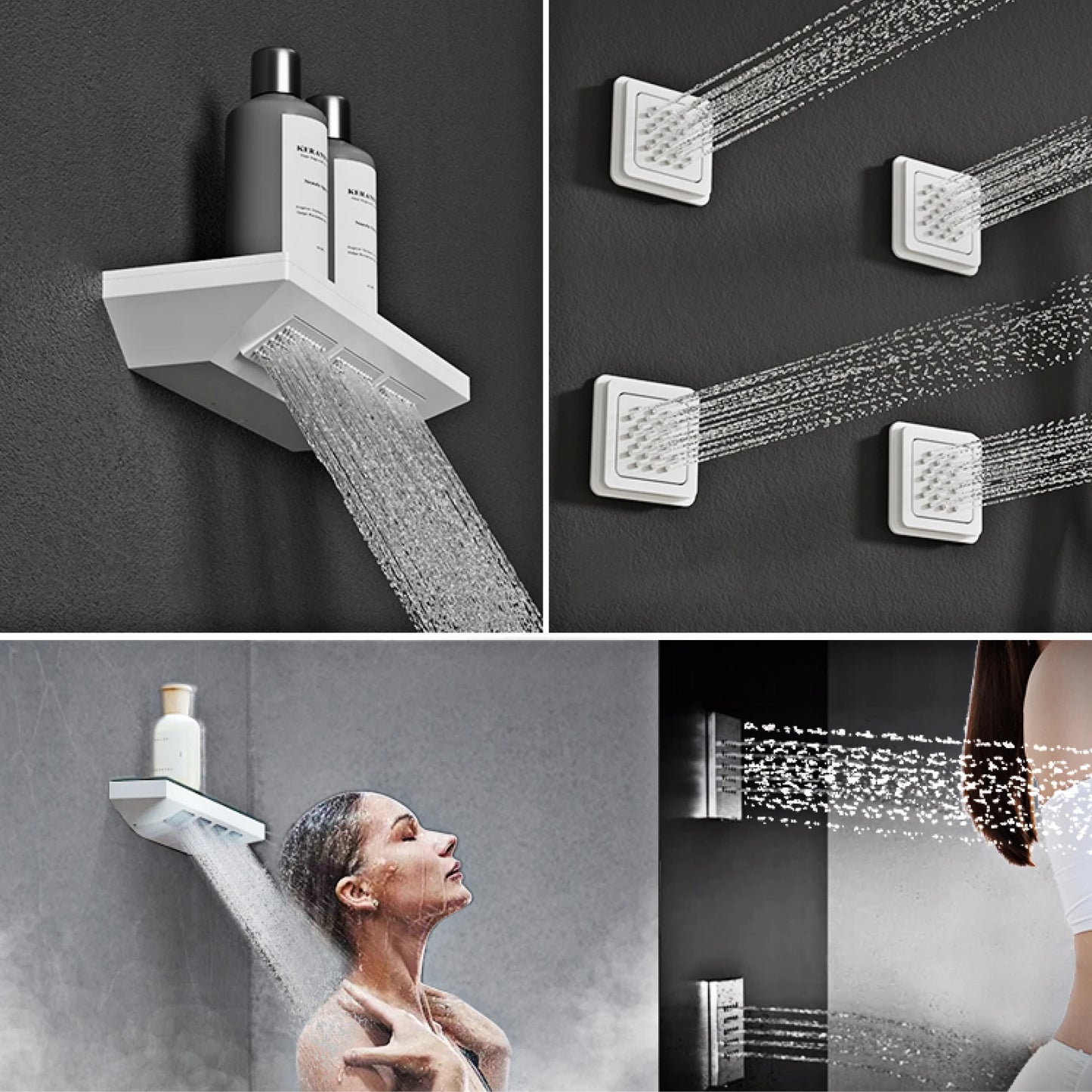 Gun gray brass ceiling constant temperature shower system embedded design LED digital display cold and hot water bathroom mixer
