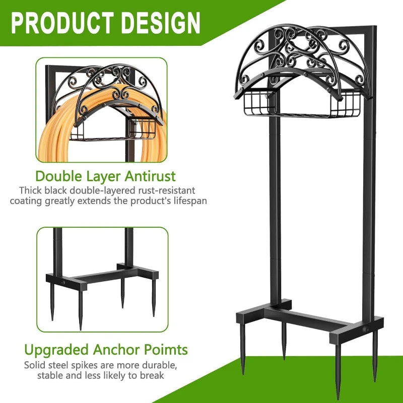 Garden Hose Holder-Upgraded Water Hose Holder Holds 150-feet Hose Heavy Duty Metal Hose Stand Sturdy Freestanding Hose Hanger