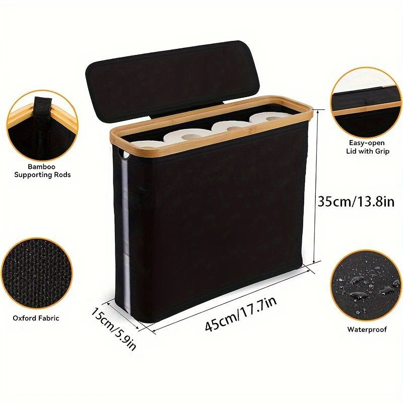 Toilet Paper Storage Basket With Transparent Window Lid Bathroom Organizer