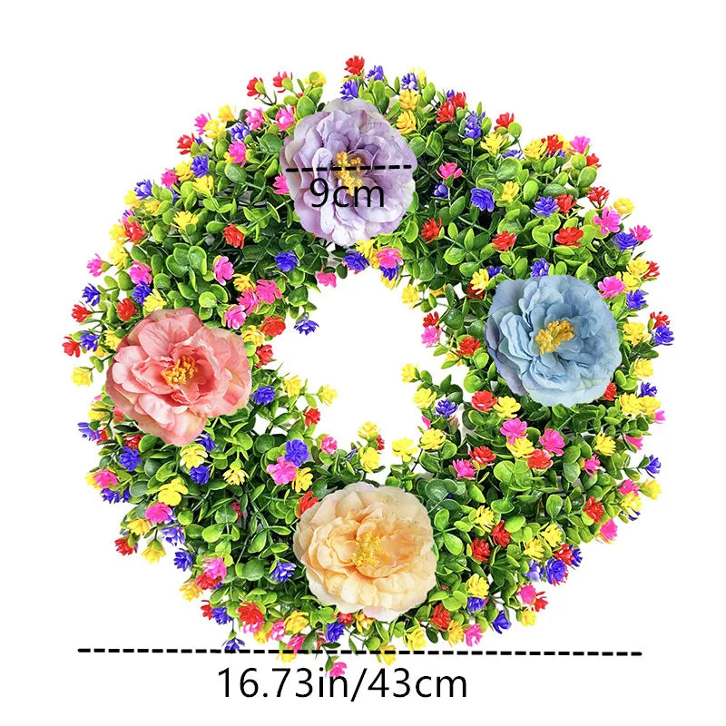 Artificial Flower Garland Eucalyptus Butterfly Wreath Summer Spring Decoration Door Living Room Home Decor Garden Patio Wall