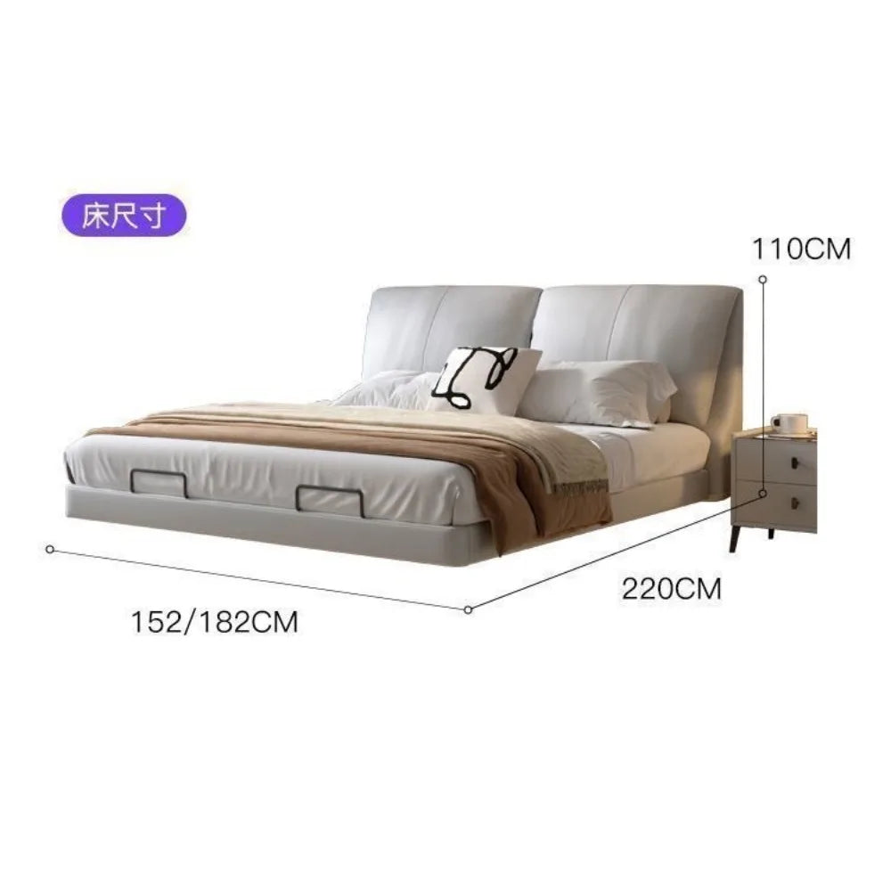 Smart Electric Bed with Floating Design Modern Luxury Genuine Leather Bed Frame Adjustable Lift King Size Bed for Master Bedroom