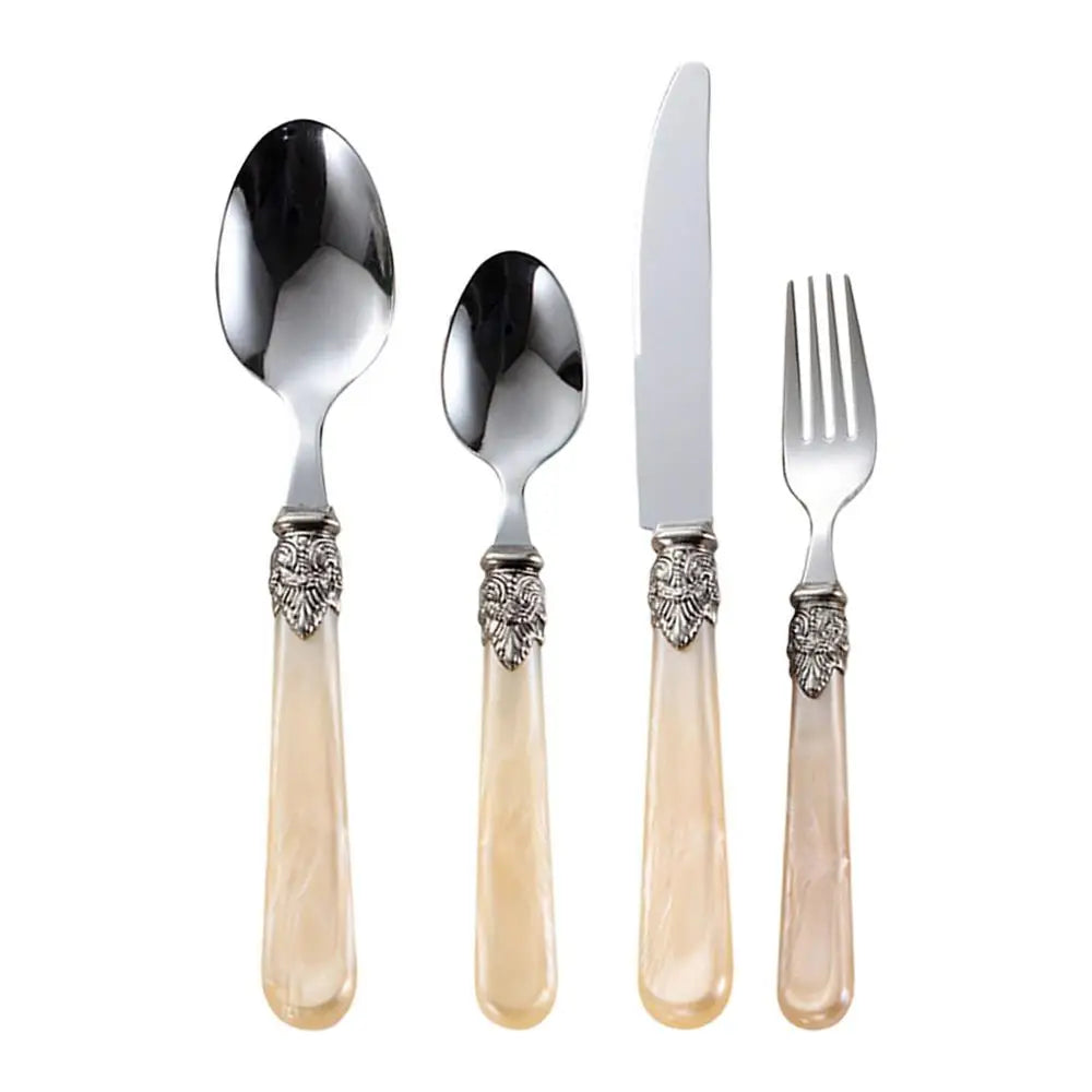 Vintage Dinnerware Set Stainless Steel Silver Flatware Knife Fork and Spoon Serving Utensils Set high-end retro acrylic