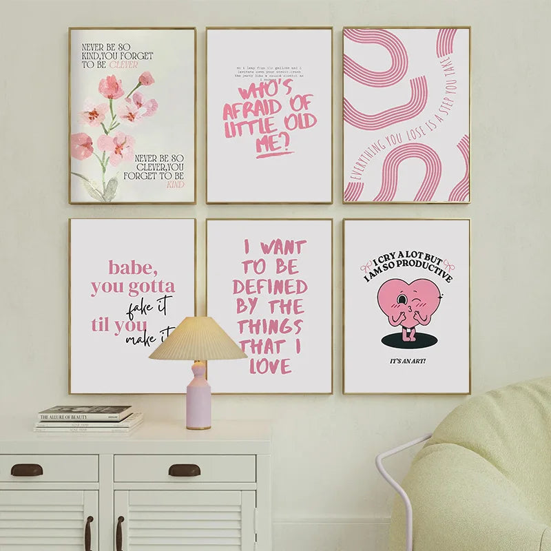 Pink Trendy Art Lyrics Poster Teenage Girl Dorm Room Cosy Wall Canvas Wall Hanging Painter Residence Catch Angry Eyes Wall Art
