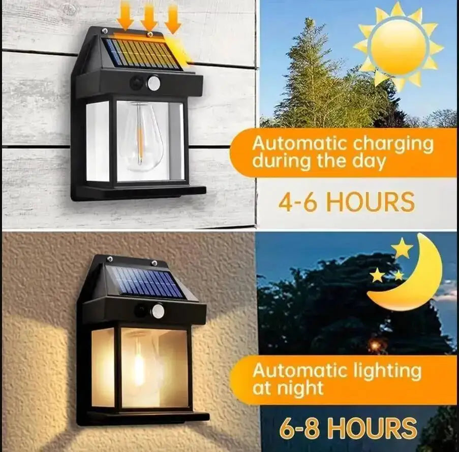 1-4Pcs Solar-Powered Waterproof Outdoor Wall Light with 3 Modes Motion Sensor Tungsten Filament Garden Yard Decoration LED Lamp