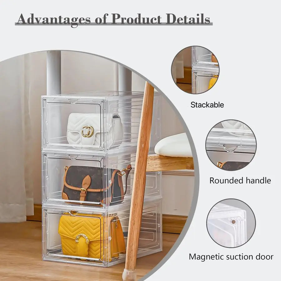 Storage Bins with Lids, 6 Pack Clear Plastic Storage Containers with Magnetic Acrylic Door, 19 Qt Stackable Storage Box for Home