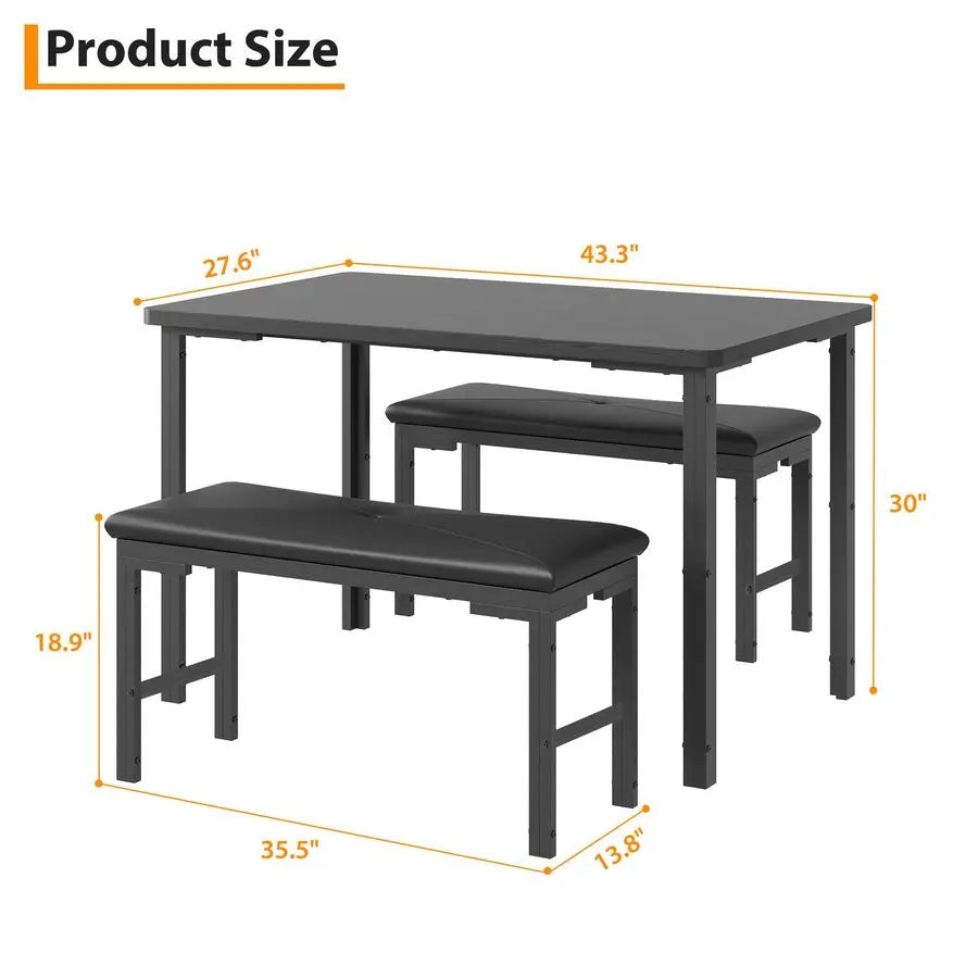 XMSJ Dining Table Set For 4 With 2 Upholstered Benches