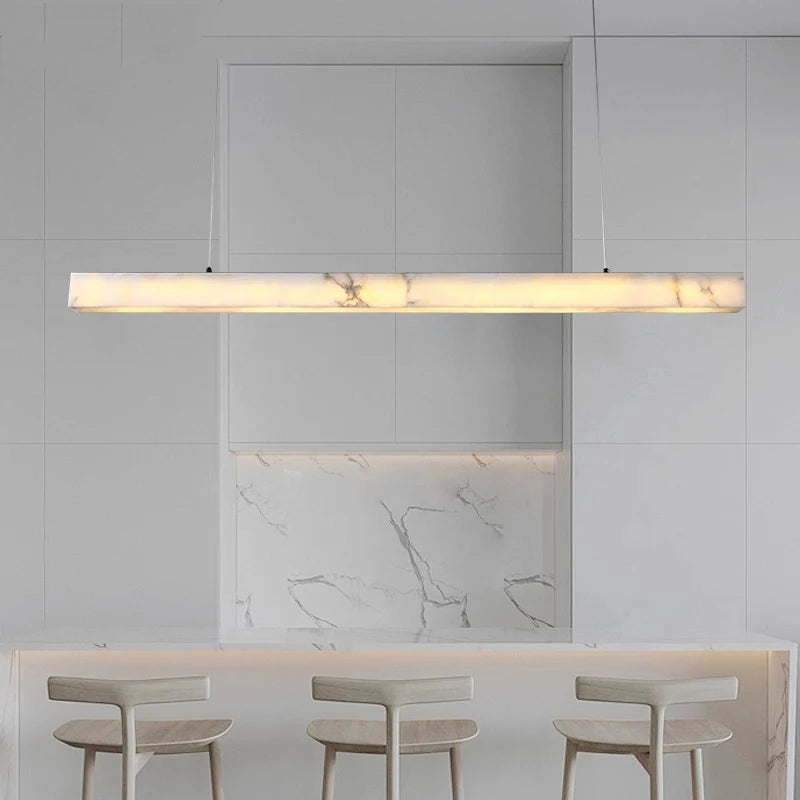 Natural Marble Ceiling Chandelier Luxury Long Stone Hanging Lamp Modern Art Decor Dining Room Kitchen Island Pendant Lamp