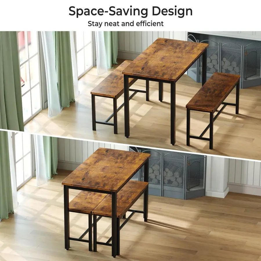 XMSJ Dining Table Set For Four With Benches Space Saving