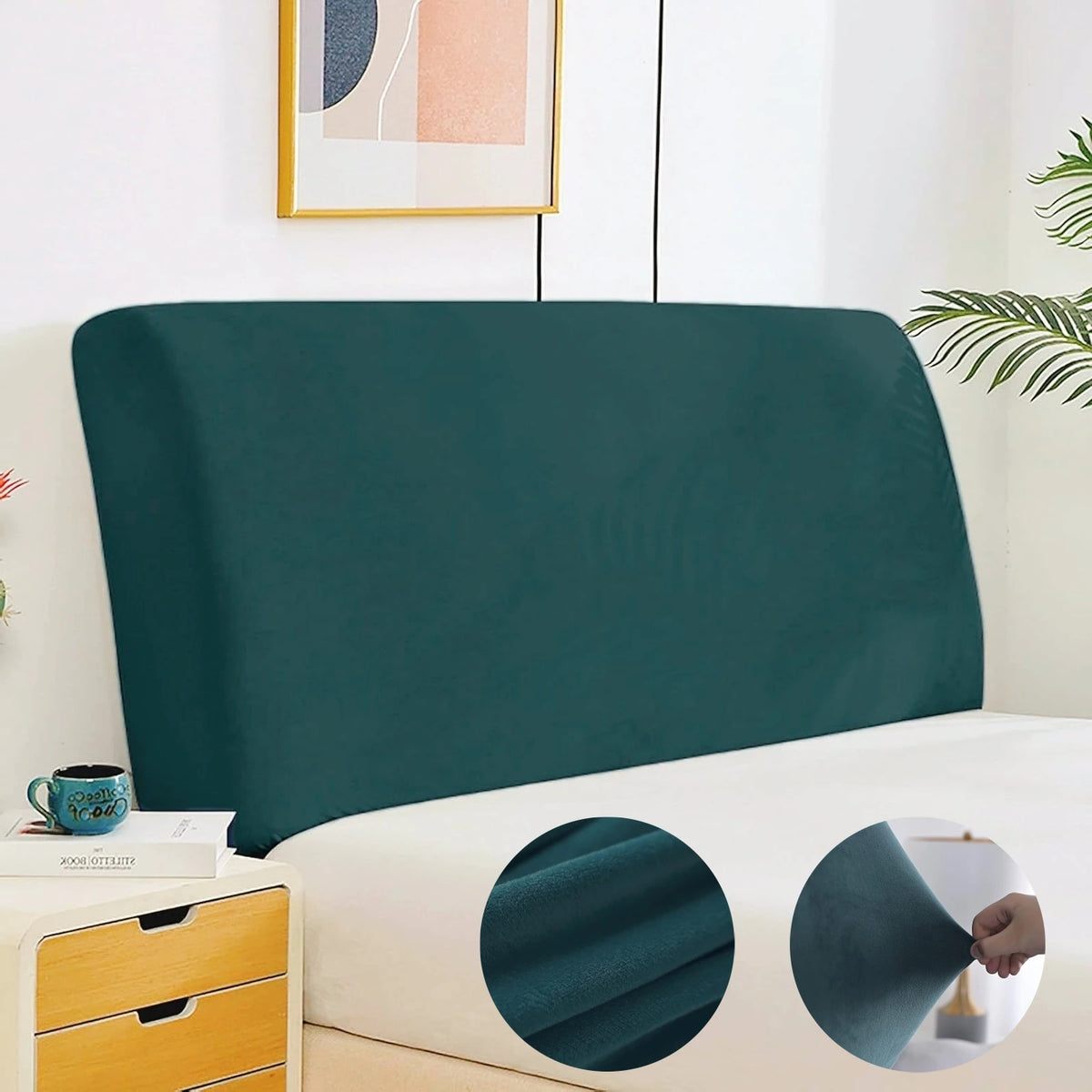 Velvet Bed Headboard Cover All-Inclusive Design Solid Color Elastic Protection Headboard Protection Cover for Single Double King