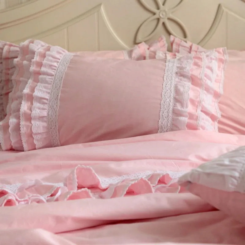 Julliette Dream Princess Ruffle Lace Pillow Case Pure Cotton Bedding