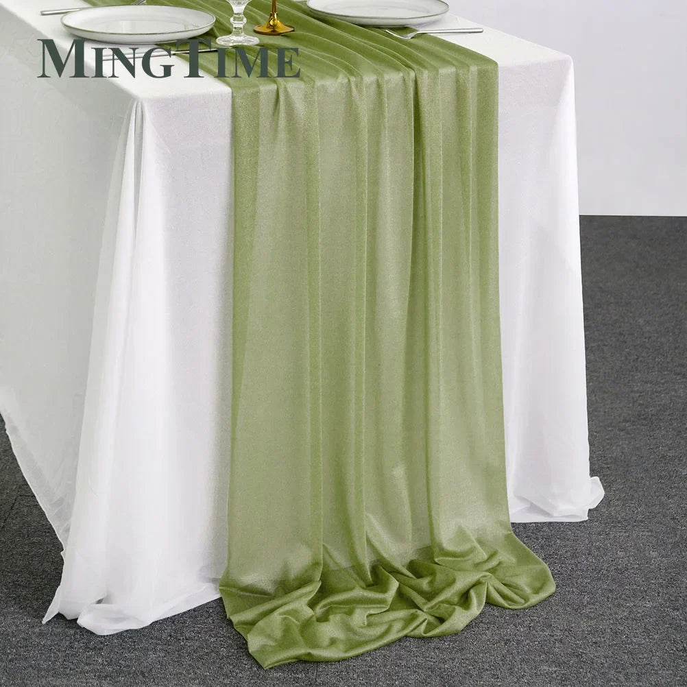 Table Runner Sheer Chiffon-like Boho Wedding Party Bridal Birthday Christmas Decorations Peach Khaki White Gold Green Color etc.