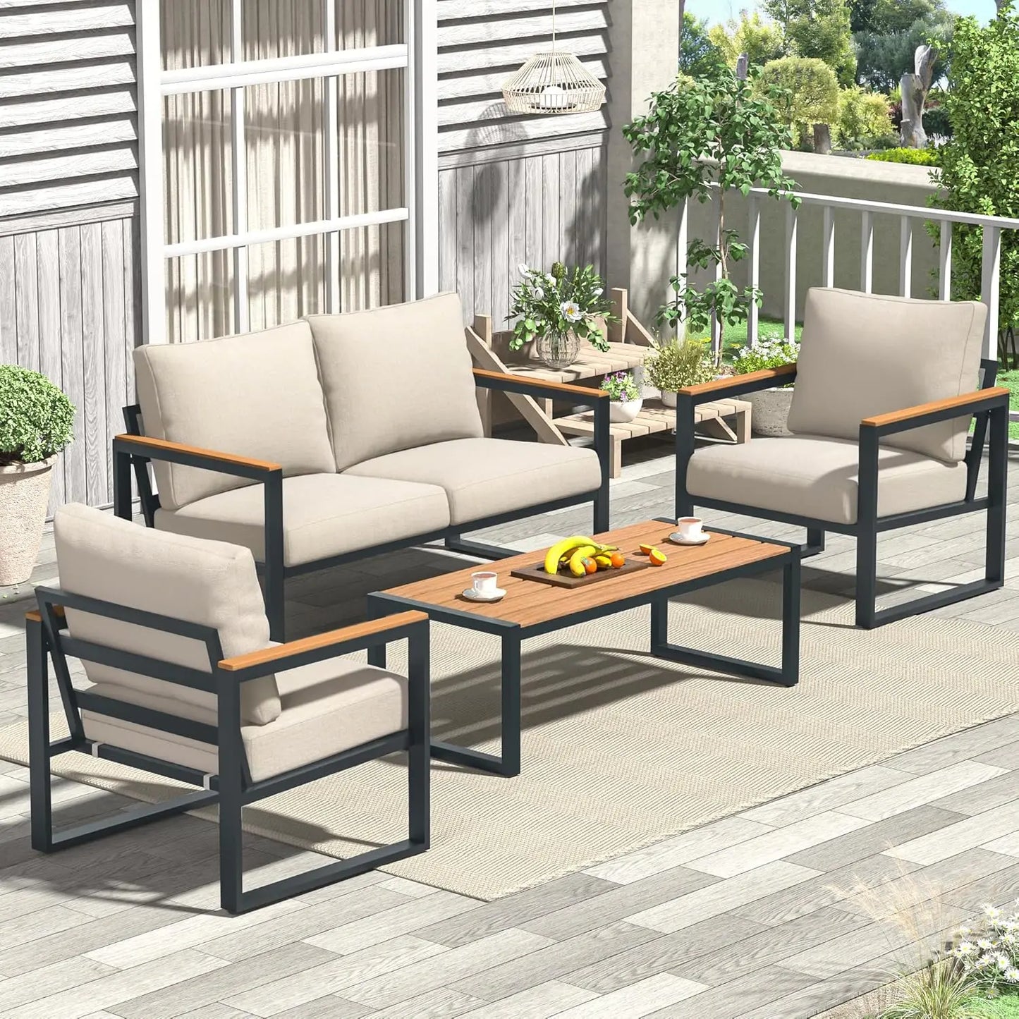 Huanzhuang Outdoor Patio Furniture Set 4 Piece Metal