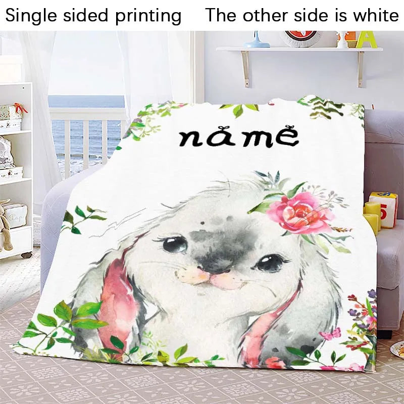 Custom Blanket Custom Name Blanket Baby Girl Boy Kids Cartoon Animal Cute Soft Flannel Throw Blankets Personalized Blanket Gifts
