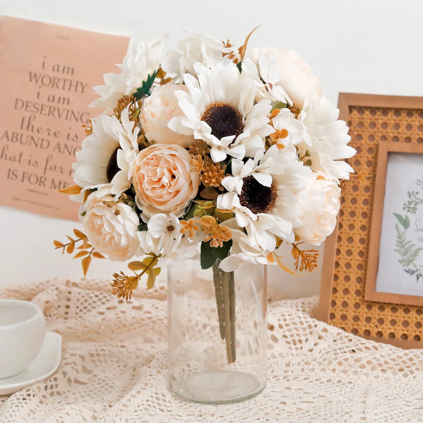 Autumn Sunflowers Peony Artificial Flowers Silk Bouquet Wedding Christmas Room Table Decoration For Vase Home DIY Fall Decor