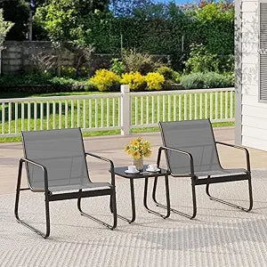 Patio Chairs Set of 2 with Metal Frame Glass Table