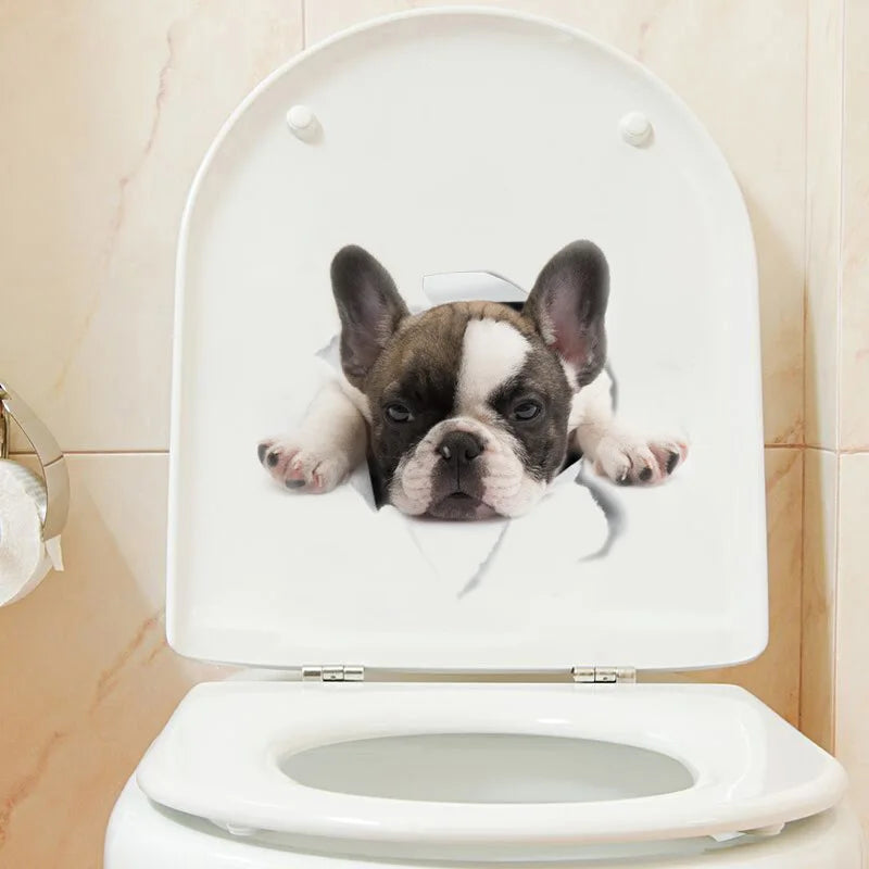 Dog Toilet Stickers Diy Wc Washroom Home Decoration Cute Kitten Puppy Pet Animals Wall Art Decals