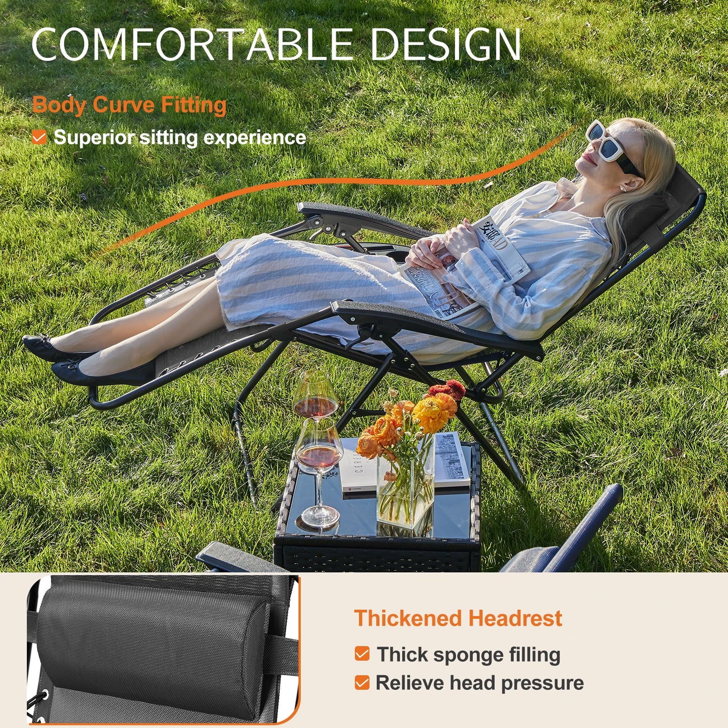 JHK Zero Gravity Portable Recliner Set for Outdoor Loungers