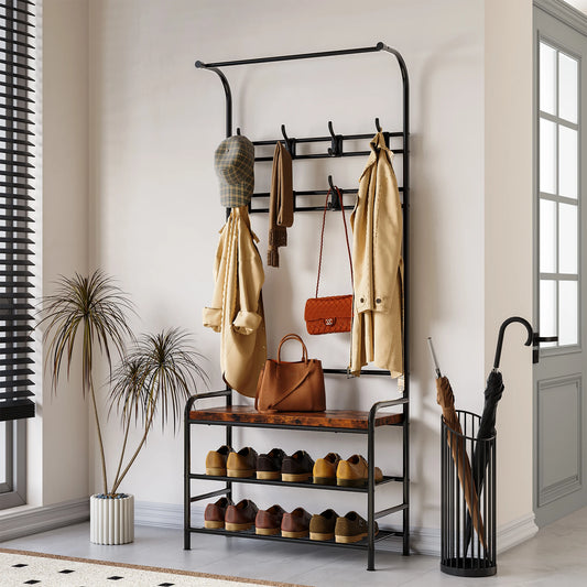Three In One Hall Tree With Shoe Rack And Coat Hooks