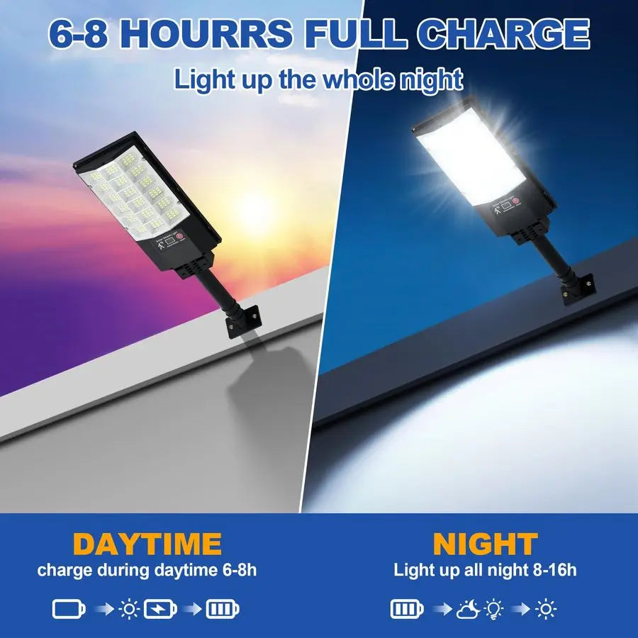 Street Lights Outdoor, Waterproof Motion Sensor Solar Lights with Remote Control, 6500K Dusk to Dawn Parking Lot Flood Light for
