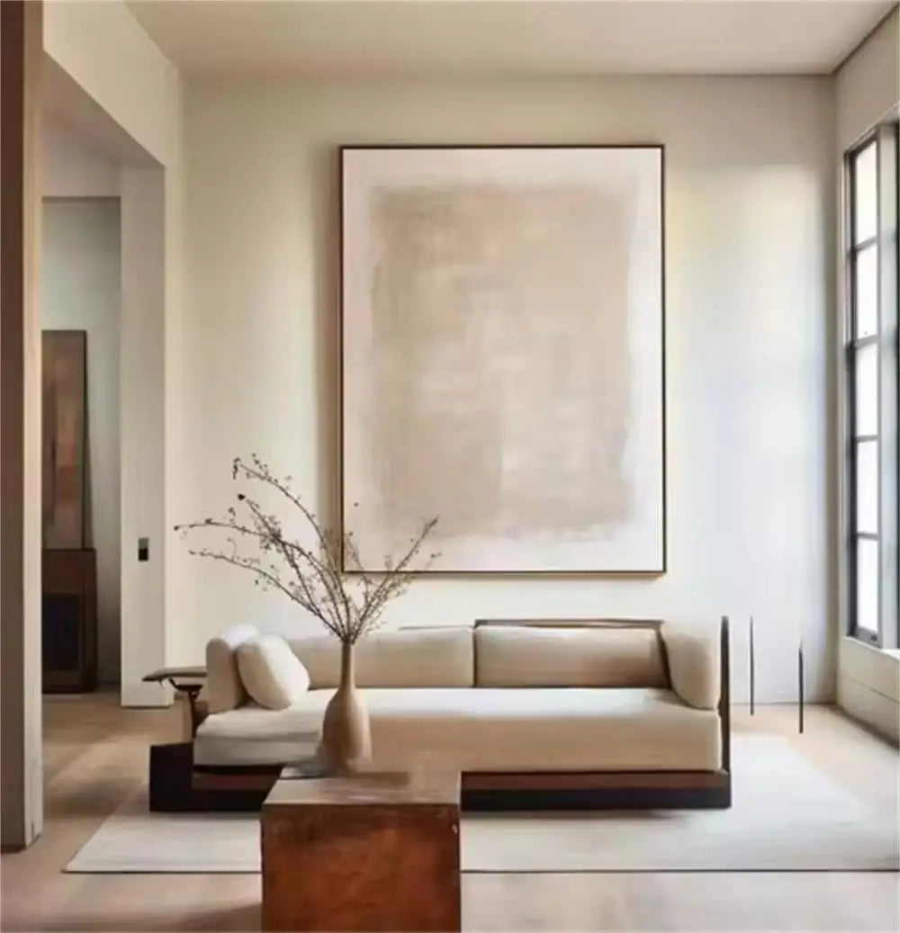 Beige Abstract Handmade Neutral Frameless Wabi Sabi Large Texture Oil Painting Boho Canvas Home Living Room Wall Art Decor