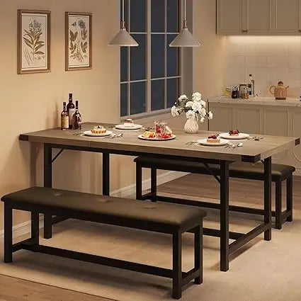 XMSJ Ideal House Expandable Dining Table Set With Benches