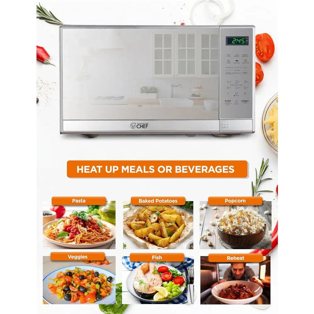 700W 0.7 Cu ft Microwave Oven with 10 Power Levels, Digital Display, Child Safety Lock, Programmable with Push Buttons, Stainles
