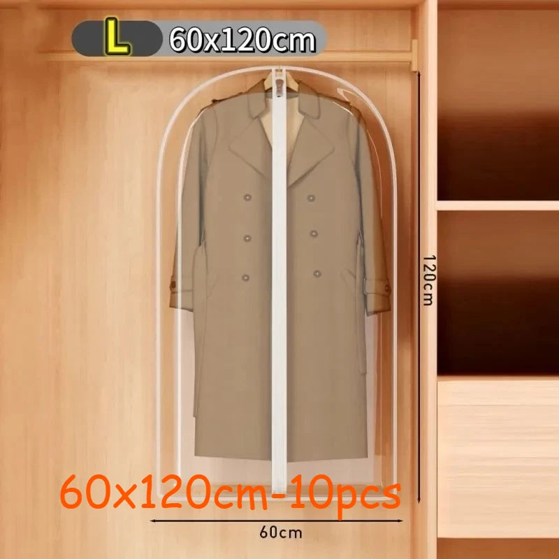 1-10PC Clothes Hanging Dust Cover Wedding Dress Cover Suit Coat Storage Bag Transparent Fully Enclosed Clothes Cover with Zipper