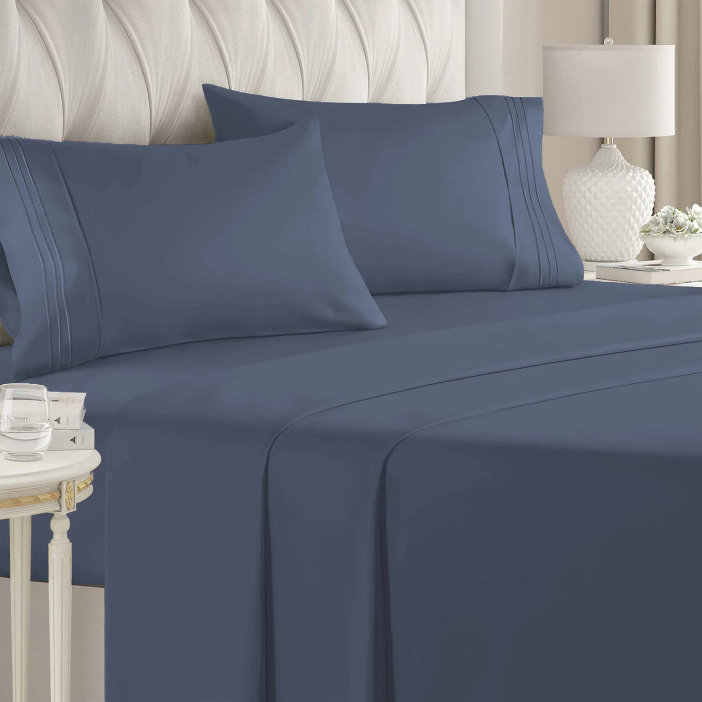 Battilo Double Bed Sheets 4Pieces Set Fitted Flat Sheet with Pillowscase Luxury Microfiber King Queen Full Twin Size Bedding Set