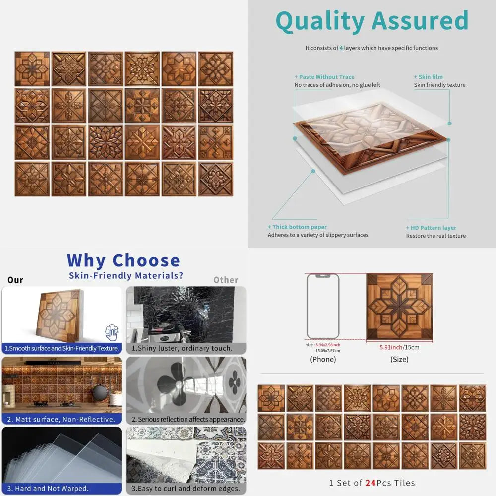 24 Piece Peel And Stick Tile Sticker Set For PVC Backsplash