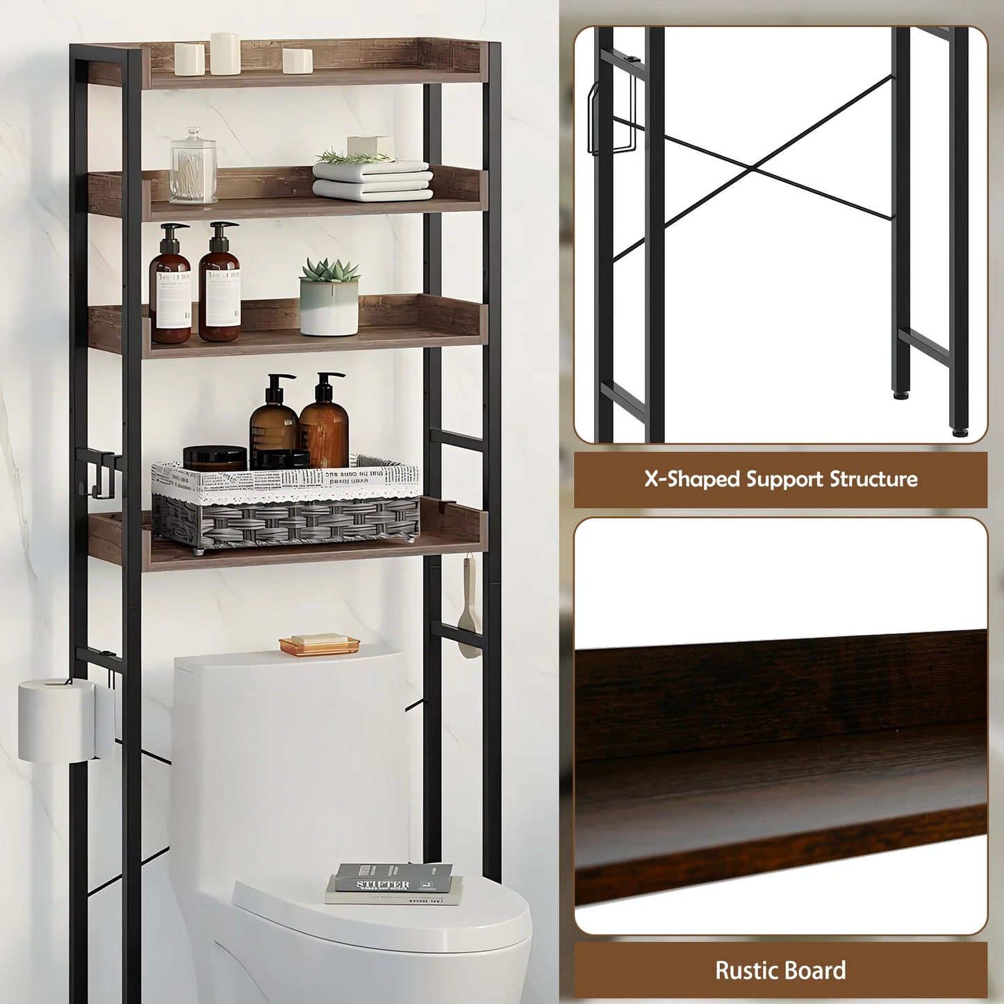 Over Toilet 4 Tier Storage Rack Organizer Freestanding