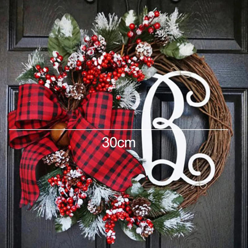 Festive Christmas Letter Wreath Decorations Featuring Artificial Red Berry Accents