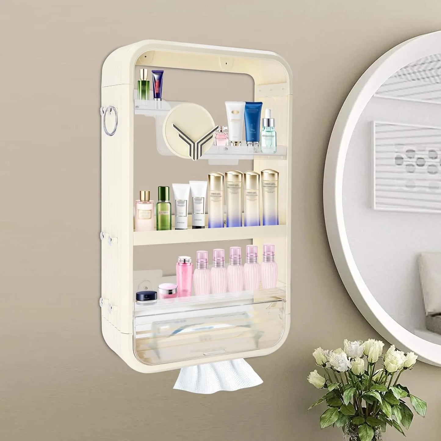 Four-Tier Wall Mount Makeup Organizer With Adhesive Shelf