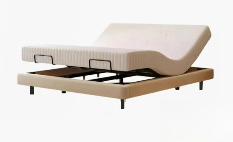Smart Electric Bed with Floating Design Modern Luxury Genuine Leather Bed Frame Adjustable Lift King Size Bed for Master Bedroom