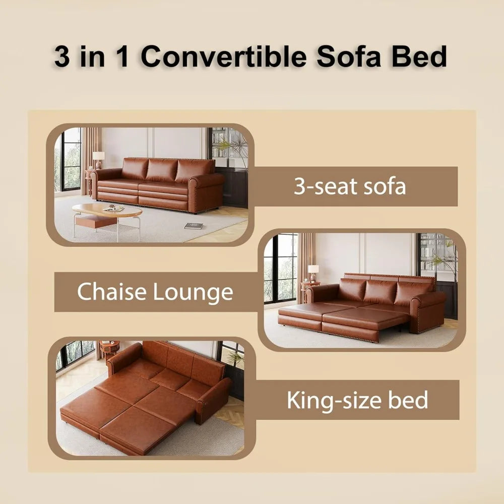 Sofa Bed Three In One Convertible Faux Leather Sleeper
