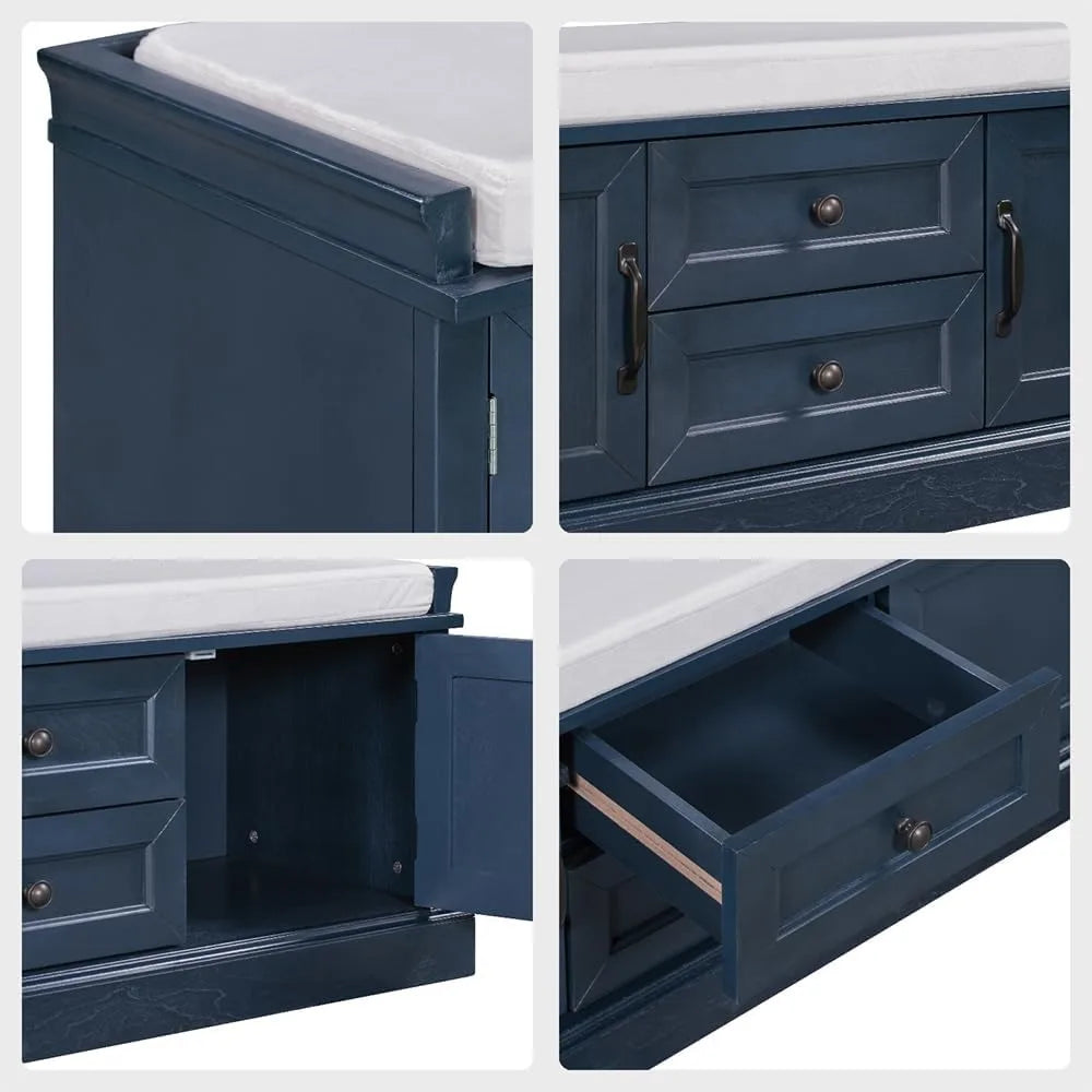 Storage Bench With Drawers And Cabinets Removable Cushion