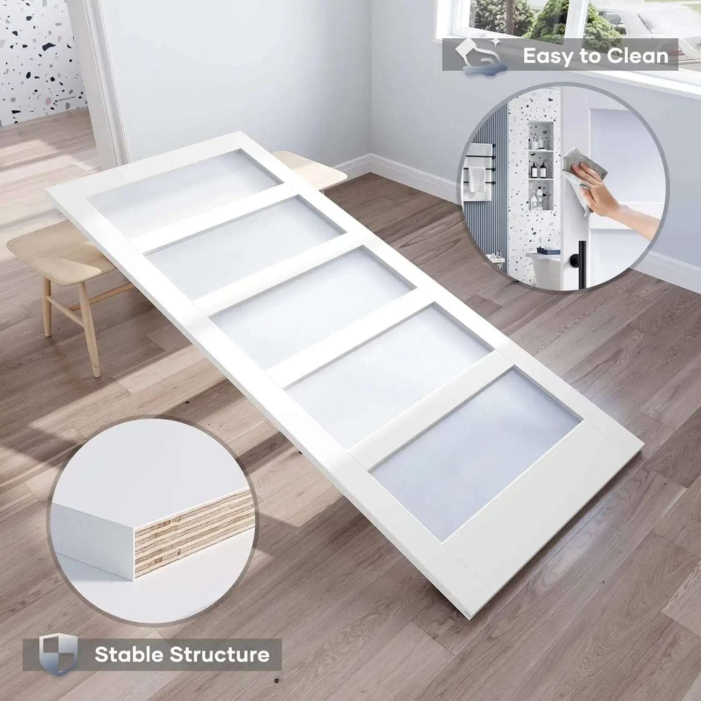 [Limited Stock!]36x84 Inch Glass Sliding Barn Door Slab and 6.6ft Hardware Kit Included, 5 Frosted Glass, LVL Wood Panel Covered
