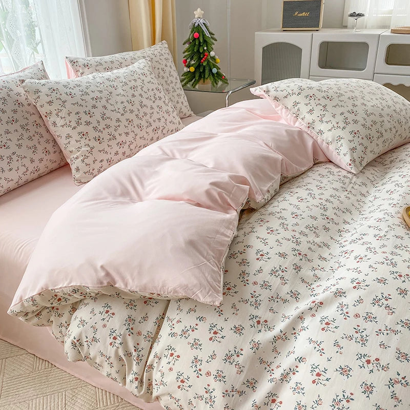3-piece  Knitted And Washed Double-layer Yarn Set  Including One Quilt Cover And A Pair Of Pillowcases