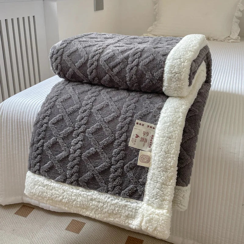 Double Layer Fleece Blanket Autumn Winter Thick Warm Office Nap Throw Blankets for Sofa Bed Single Double Soft Plush Comforter