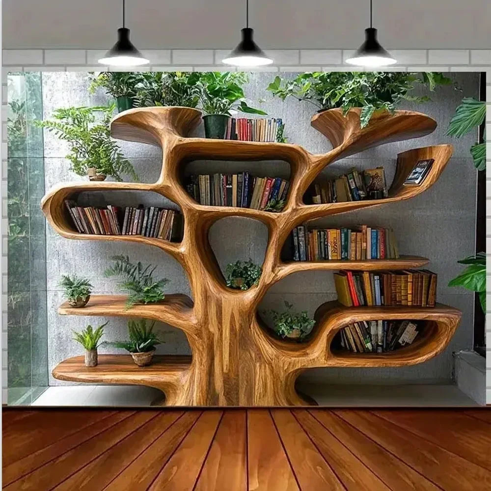 Tree Bookshelf Tapestry Natural Art Green Plants Forest Decor