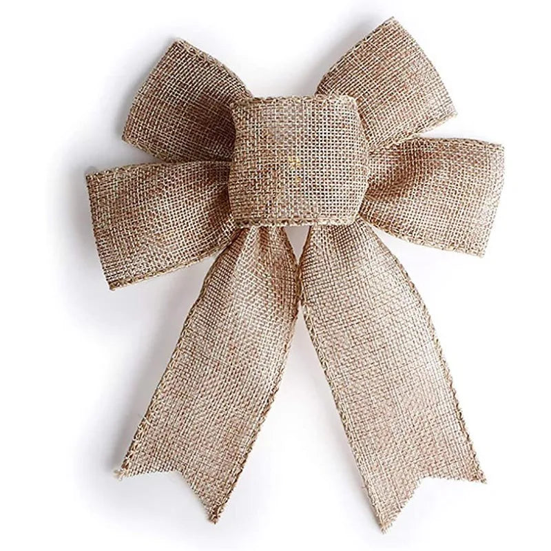 3pcs Rustic Jute Bows Burlap Wreaths Bows Christmas Tree Topper for Wedding Holiday Birthday Party Decoration